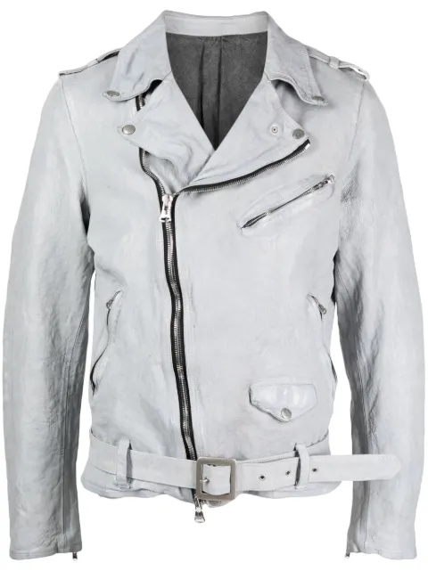 Yohji Yamamoto belted leather biker jacket Grey HJY93702