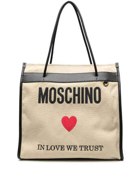Moschino logo-print canvas tote bag Neutrals A75328207