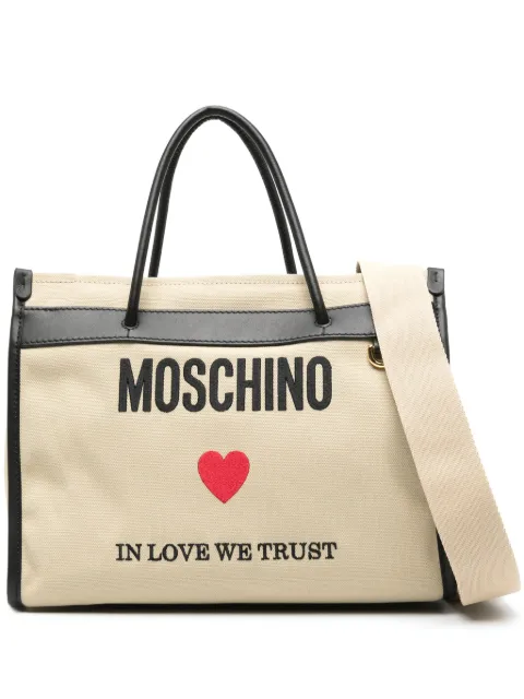 Moschino logo-embroidered canvas tote bag Brown A75338207