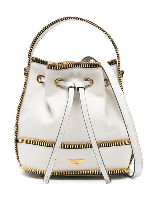 Moschino exposed-zip detail leather bucket bag Neutrals A75058008