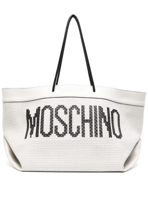 Moschino logo-print interwoven tote bag White A75198024