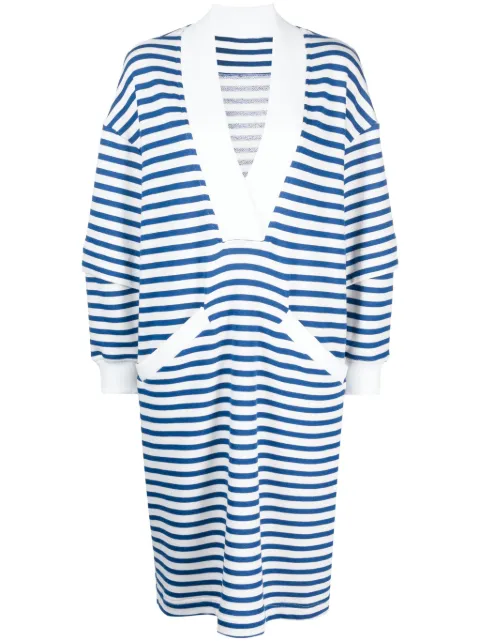 Ioana Ciolacu V-neck striped midi dress Blue ID24DR03