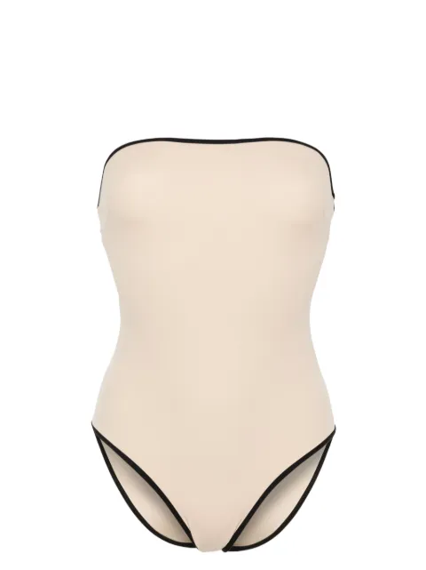 TOTEME striped-edge strapless swimsuit Neutrals 241WSW1027FB0097056