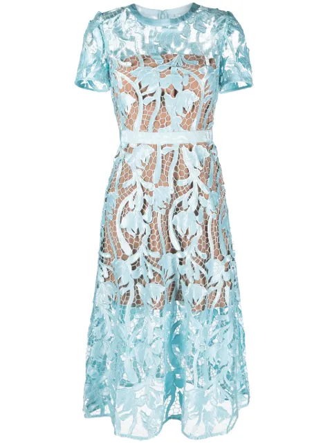 Self-Portrait guipure-lace flared midi dress Blue RS24181MBL