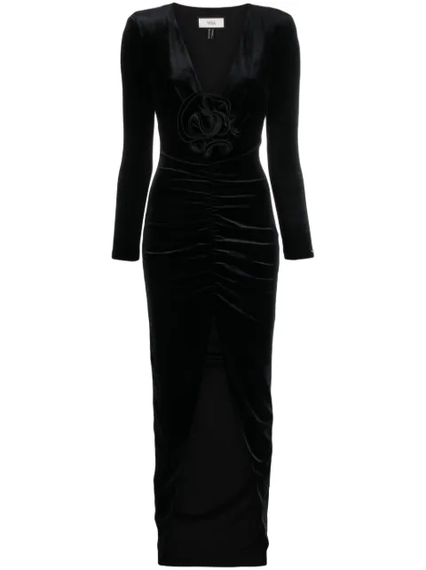 NISSA floral-detail velvet maxi dress Black RS15168