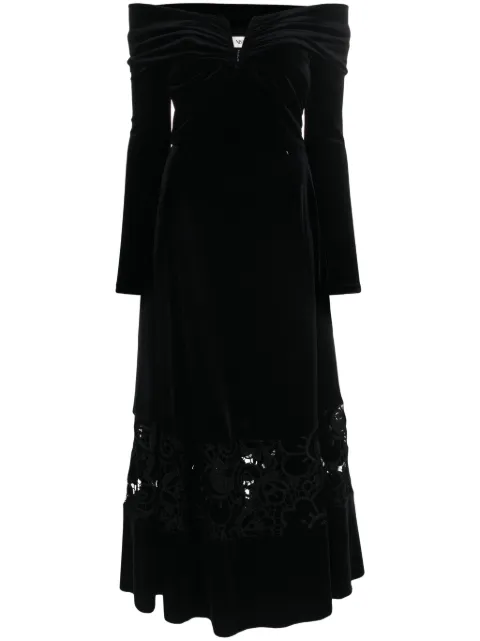 NISSA lace-detailing velvet-finish dress Black RS14373ABLACK