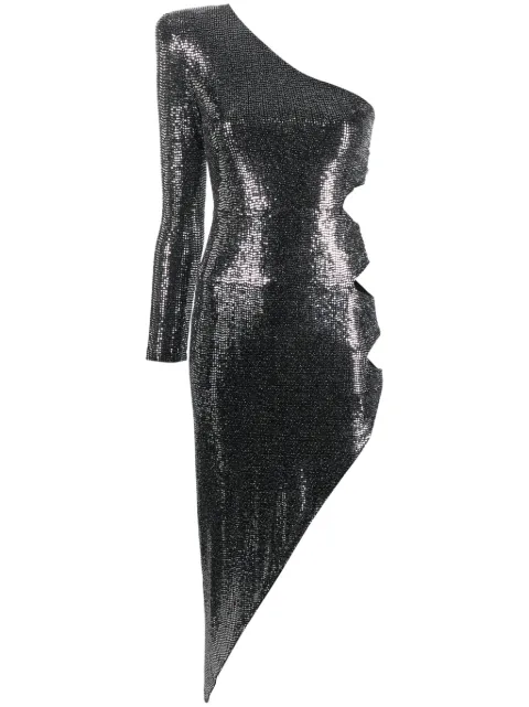 NISSA one-shoulder sequinned midi dress Silver RS14501