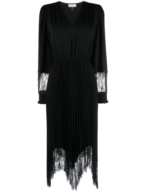 NISSA lace-trimmed pleated dress Black RC14506