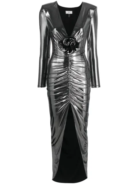 NISSA ruffle-detailing V-neck dress Silver RS15183