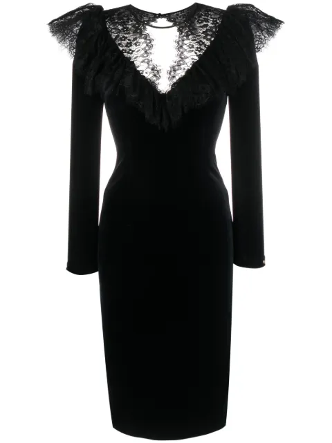 NISSA lace-detailing long-sleeve dress Black RS14497
