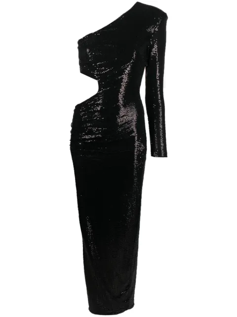 NISSA metallic-finish one-shoulder dress Black RS14446BLACK