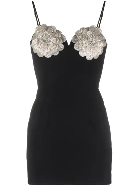 NISSA floral-appliqué crystal-embellished minidress Black RS14455