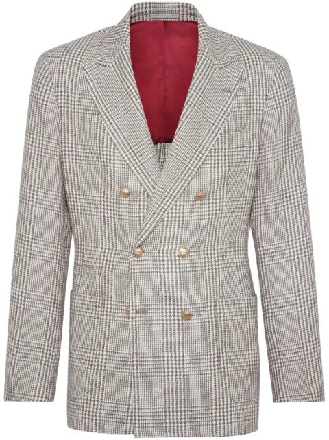 Brunello Cucinelli puppytooth double-breasted blazer Brown MG4977BBDEC002