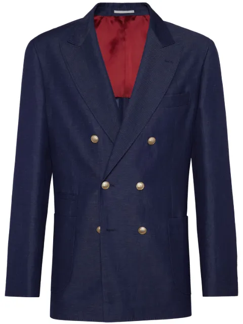 Brunello Cucinelli double-breasted wool-blend blazer Blue MB4047BBDEC189