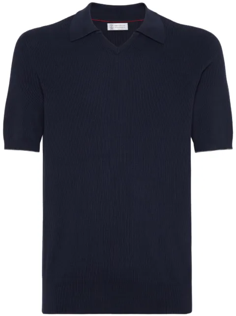 Brunello Cucinelli cotton English rib knit polo Blue M29400015CW425