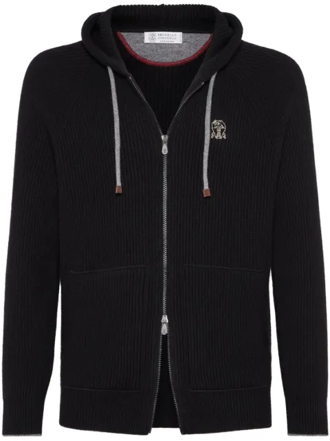 Brunello Cucinelli ribbed-knit cashmere zip-up hoodie Black M22704806GCH101