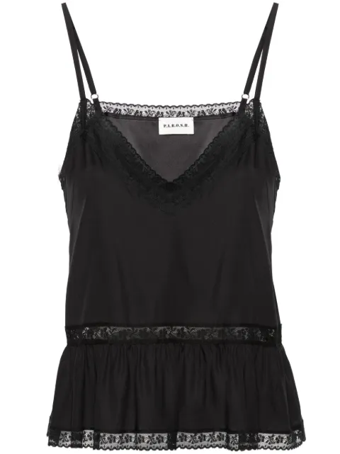 P.A.R.O.S.H. lace-trim silk tank top Black SESAMOD312482