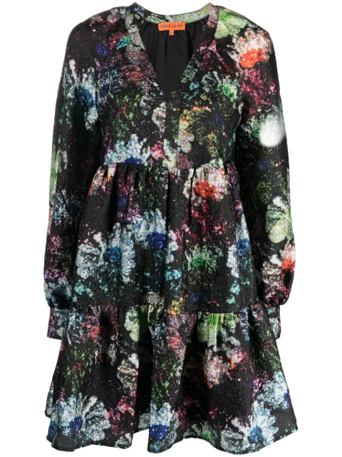 Stine Goya Jasmine Glitter Bloom-print minidress Black SG5405