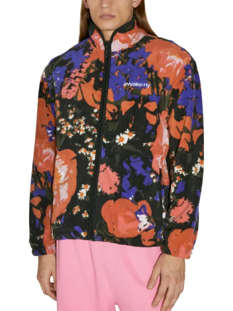 Awake NY Floral-print fleece jacket Orange AWKFW23OT0