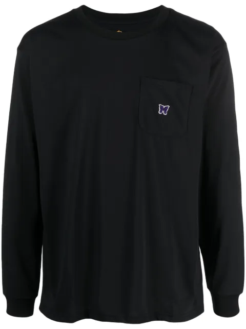 Needles logo-appliqué long-sleeve T-shirt Black NS272