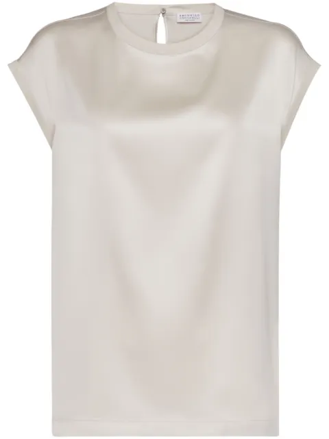 Brunello Cucinelli cap-sleeve satin-finish blouse White M0C59EH500C9443
