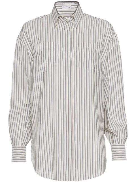 Brunello Cucinelli stripe-print silk shirt White MA771MK916C001