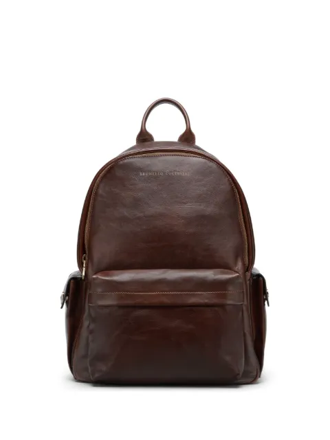 Brunello Cucinelli logo-print leather backpack Brown MBCIBU243C8457