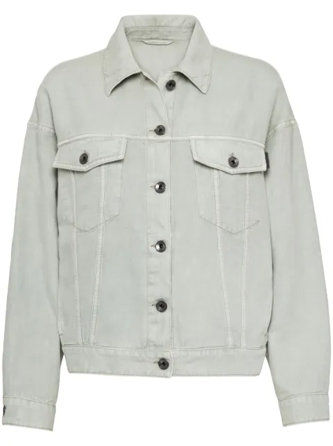 Brunello Cucinelli Monili-detail denim shirt jacket Green ML9962994C9594