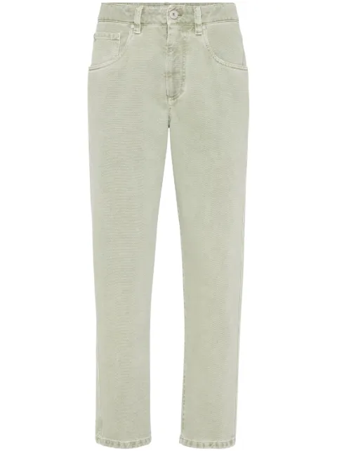 Brunello Cucinelli logo-patch cotton tapered jeans Green MB030P5847C8621