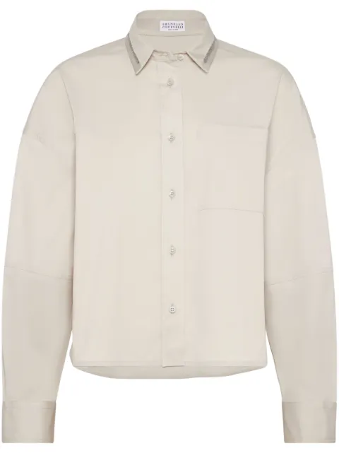 Brunello Cucinelli appliqué-detail long-sleeve shirt Neutrals M0091MR426C7498