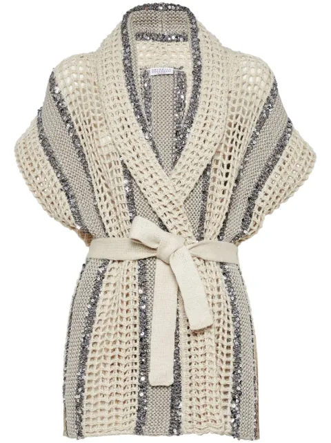 Brunello Cucinelli belted sequin-embellished cardigan Neutrals M3Y372316CUN69