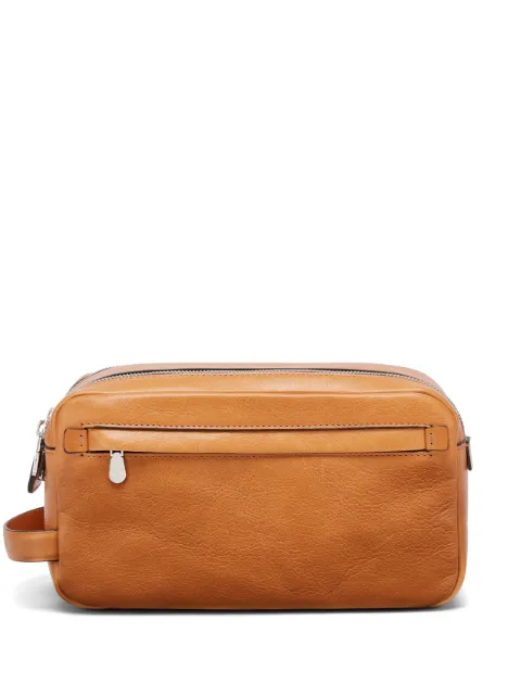 Brunello Cucinelli logo-stamp leather wash bag Brown MWTGU334C001
