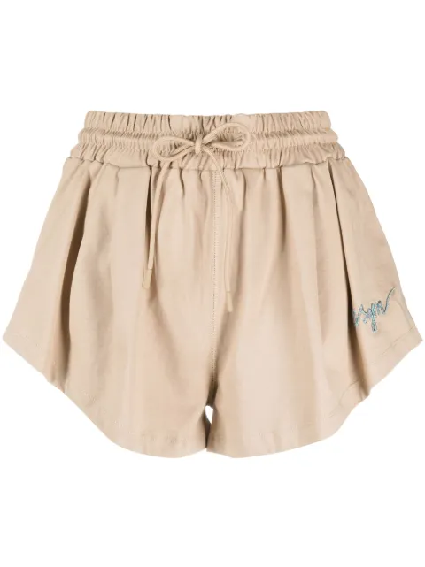 MSGM embroidered-logo cotton shorts Neutrals 3641MDB72247002