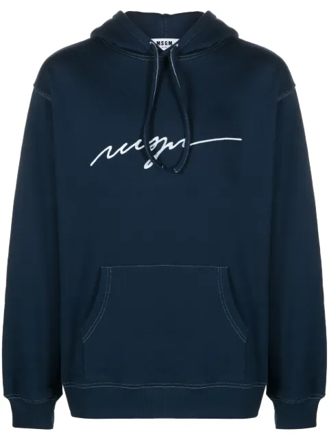 MSGM logo-embroidered cotton hoodie Blue 3640MM98247000