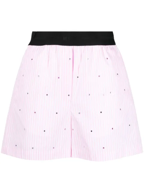 MSGM rhinestone-embellished striped shorts Pink 3641MDB09X247104