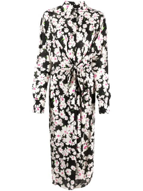 MSGM floral-print tie-fastening cady midi dress Black 3641MDA67247158