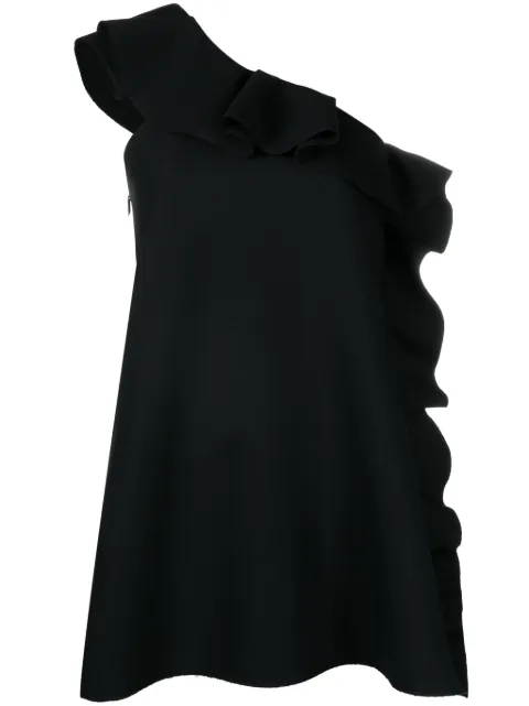 MSGM ruffle-trim asymmetric minidress Black 3641MDA17247100