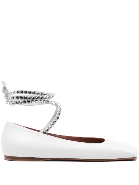 Amina Muaddi Anne lace-up leather ballerinas White ANELACEUPFLATNAPPA