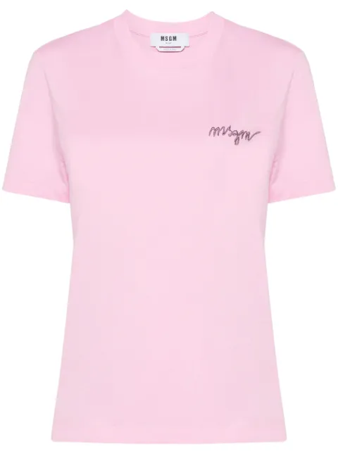 MSGM logo-embroidered cotton T-shirt Pink 3641MDM540247002