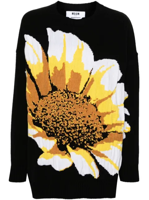 MSGM floral-intarsia-knit jumper Black 3641MDM201247281