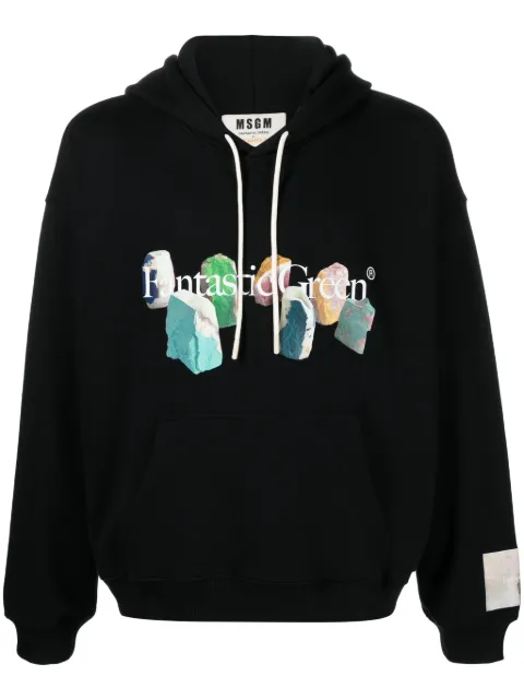 MSGM slogan-print organic-cotton hoodie Black 3646MM03247299