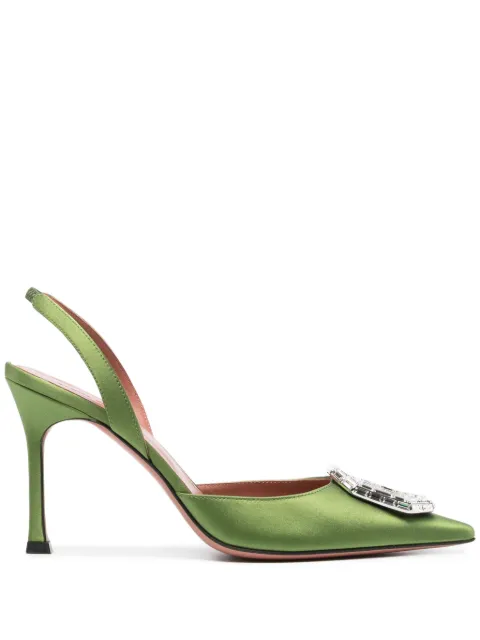 Amina Muaddi Camelia crystal-buckle pumps Green CAMELIASLING90SATIN