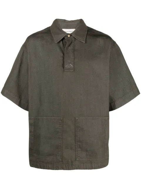 Alexander McQueen embroidered-logo denim polo shirt Green 765524PCEXQYAAN