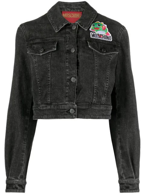 Moschino cartoon-appliqué cropped denim jacket Black A05991023