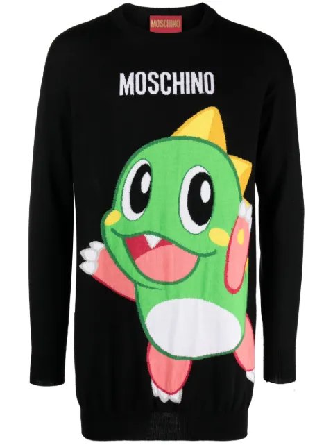 Moschino cartoon-embroidered fine-knit mini dress Black A04801000