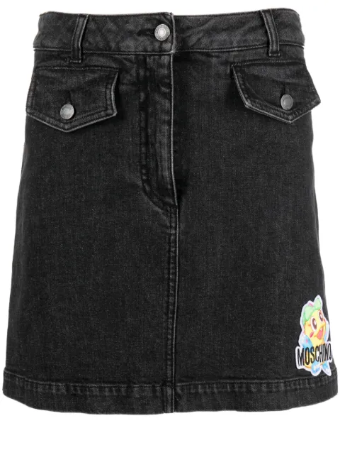 Moschino cartoon-embroidered A-line denim skirt Black A01991023