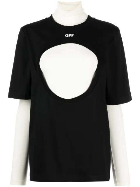 Off-White Meteor layered cotton T-shirt Black OWAD231F23JER0011019