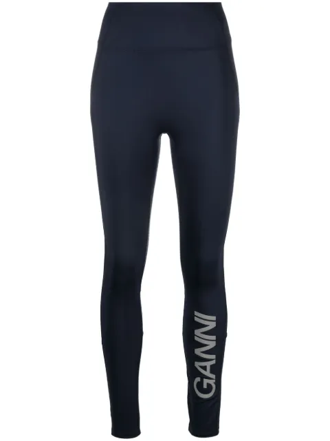 GANNI logo-print panelled leggings Blue T3728