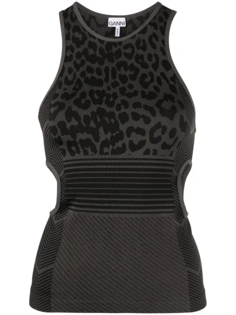GANNI leopard-jacquard seamless tank top Black T3407