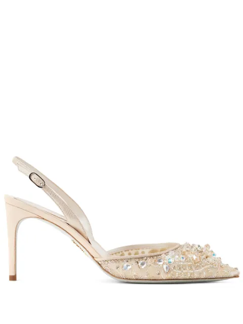 René Caovilla 80mm crystal-embellished lace pumps Neutrals C11729080PI01V225